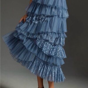 By Anthropologie Ruffled Tulle Midi Skirt